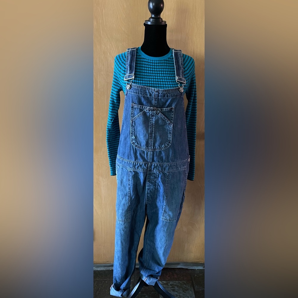 Gap Indigo Denim Crop Slouch Bib Overalls #256628